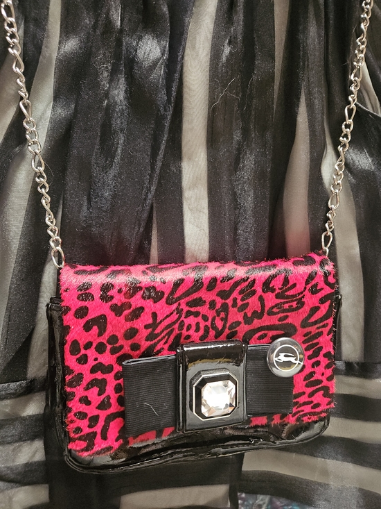 Handbags - Red Leopard Print Crossbody Bag with Chain Strap
